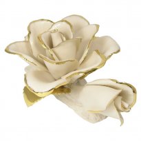 Capodimonte Porcelain Mother Rose and Bud with Gold Trim