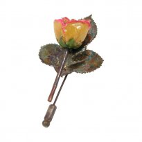 3 Antique Copper Rose Pins with 3 Leaves: Cream and Pink