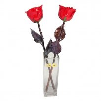 Two 11" Copper Roses in Vase with Personalized Hearts