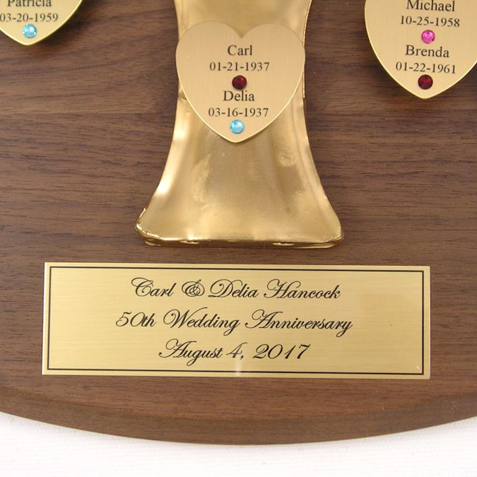 engraved 50th anniversary gift gold family tree plaque love is a rose