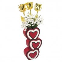 Past, Present and Future Gold Roses in 3 Heart Vase
