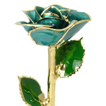 24k Gold Trimmed Rose: 11" Teal Rose