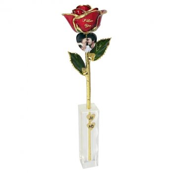 I Love You Rose and Engraved Photo in Personalized Vase