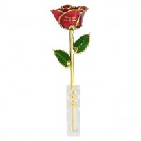 11" Personalized Dipped Rose in 5" Custom Crystal Vase