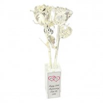 25th Anniversary Gift: 2 All Silver Roses in Vase