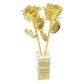 50th Anniversary Gift: 11" 24k Dipped Roses and Vase
