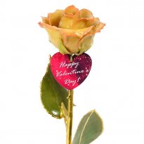 24k Gold Stem Valentine's Day Rose and Engraved Heart