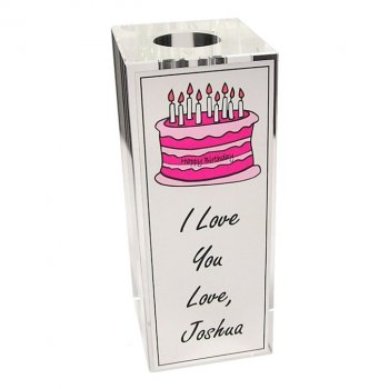 Personalized Crystal Bud Vase with Birthday Cake