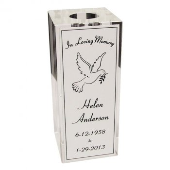Personalized Crystal Bud Vase With Memorial Dove Love Is A Rose