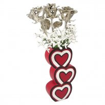 Past, Present and Future Platinum Roses in 3 Heart Vase