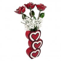 Past, Present, Future Platinum Trim Roses in 3 Heart Vase