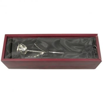 Silver Dipped Rose in Rosewood Case 25th Anniversary Gift