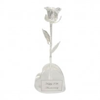25th Anniversary Gift: 11" All Silver Rose in Heart Vase