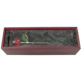 Trimmed Silver Rose in Rosewood Display Case