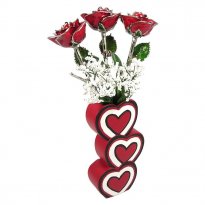 Past, Present, Future Silver Trim Roses in 3 Heart Vase