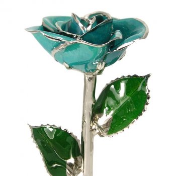 Silver Trimmed Rose: 11" Teal Rose