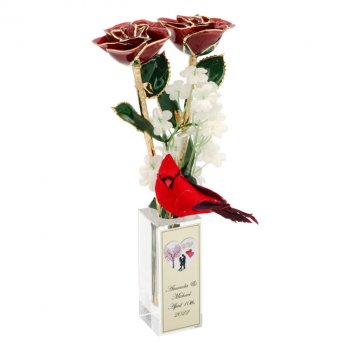 24K Gold Foil Trim Dipped Rose Glass Flower Love Forever Lady Valentine Gift+Box 